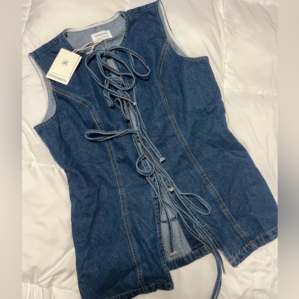 Peppermayo Denim Lace-Up Tank Top